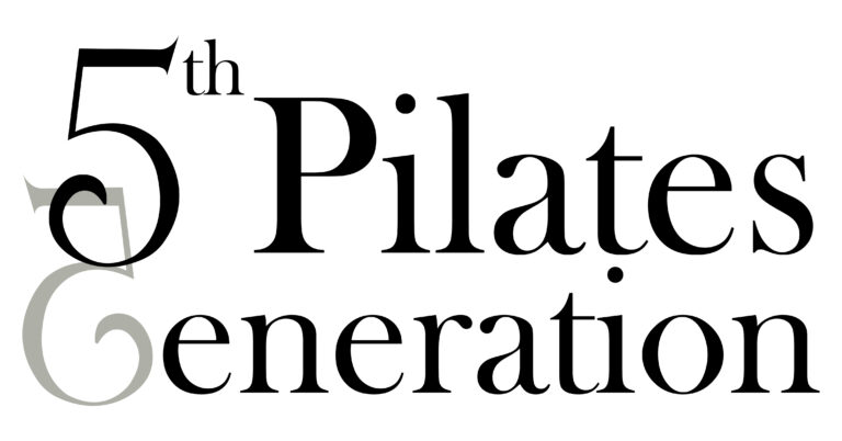 The image displays the text "5th Pilates Generation" with the 'G' in "Generation" partially obscured by the number 5, highlighting a new era in physical therapy.